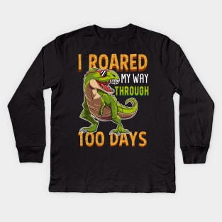 I Roared Through 100 Days Of School Dinosaur Gift Kids Long Sleeve T-Shirt